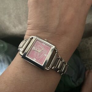 Roxy Silver Link Watch with Pink Square Dial